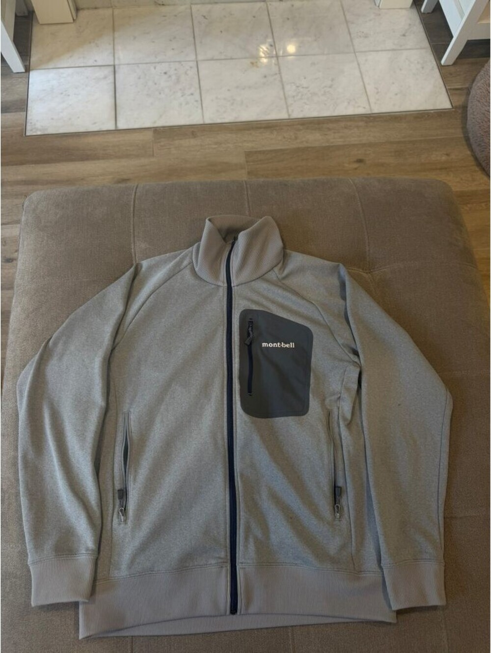 Montbell Full Zip Fleece Jacket Gray Mens M Chest Pocket